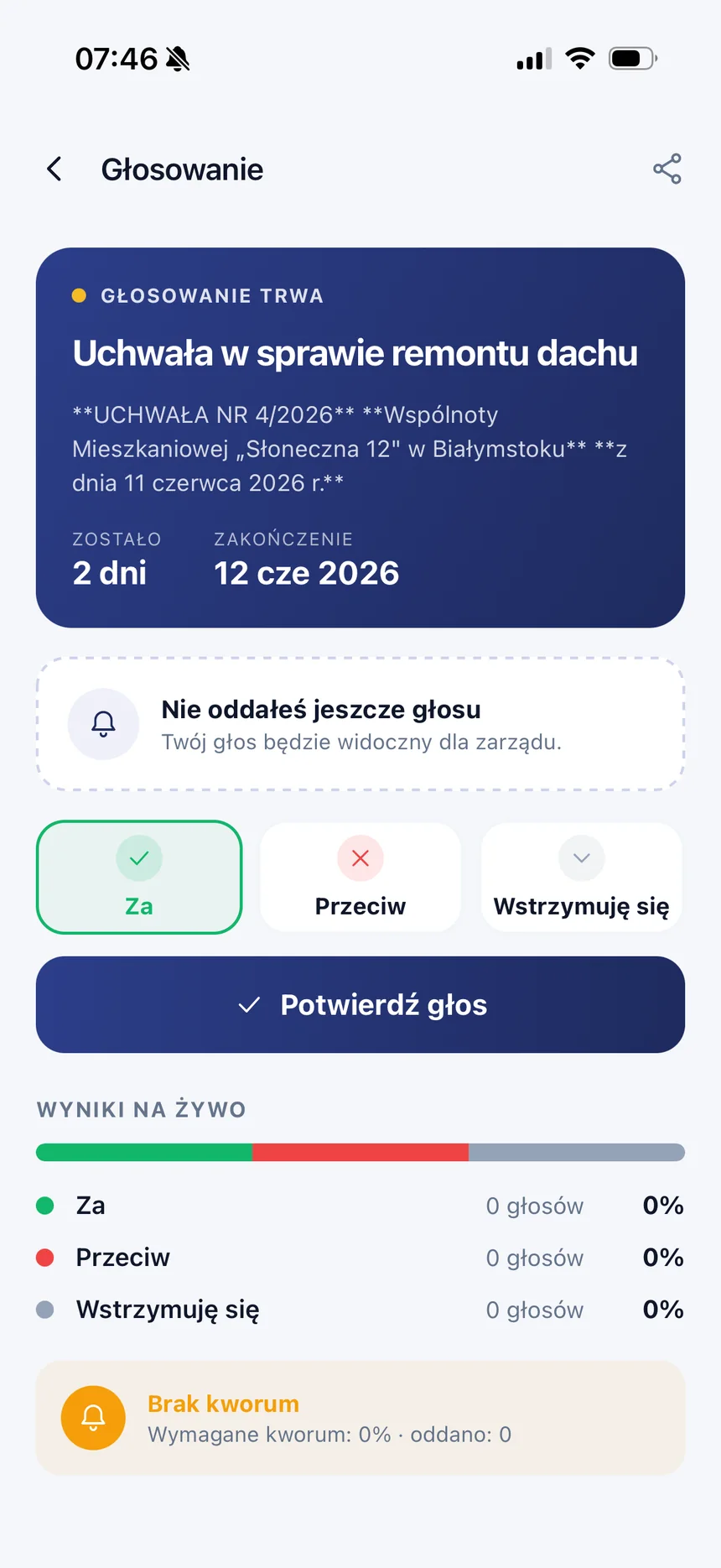 Aplikacja apparto — głosowanie nad uchwałą