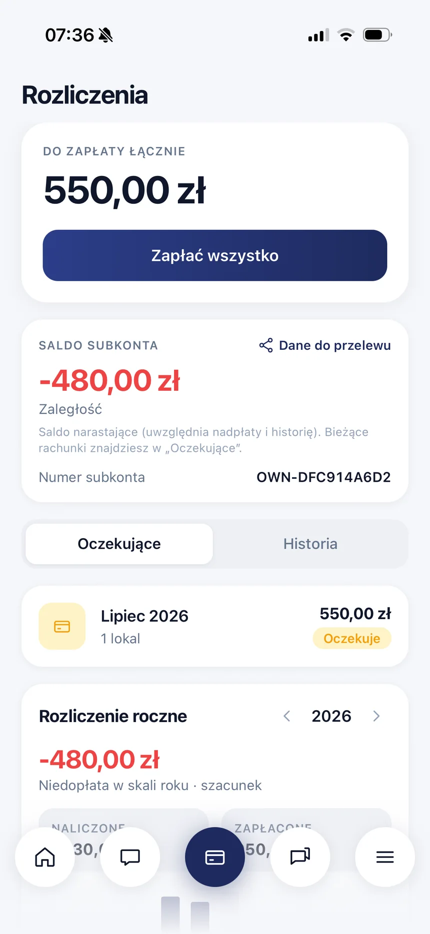 Aplikacja apparto — rozliczenia mieszkańca